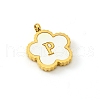 Golden Tone Stainless Steel Pave White Shell Letter Flower Charms PW-WGC5230-16-1