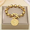 Flat Round with St Benedict 304 Stainless Steel Rolo Chain Charm Bracelets FS-WGC58E4-04-1