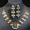 Teardrop Alloy & Plastic Pearl & Synthetic Turquoise Pendant Necklace & Stud Dangle Earring FS-WGB01EC-03-2