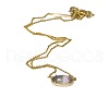 Brass Pave Gray Cat Eye Faceted Oval Pendant Necklaces for Women WG13C77-01-3