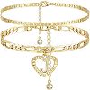 2Pcs Heart 201 Stainless Steel with Rhinestone Anklets FS-WG32213-10-1