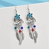 Flower & Feather Alloy Chandelier Earrings EJEW-G426-05AS-3