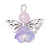 Pearlized Glass Pearl Bead Pendants PALLOY-JF03205-04-3