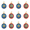DICOSMETIC 12Pcs 2 Colors Flat Round Brass Micro Pave Cubic Zirconia Charms KK-DC0002-80-1