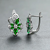 Brass Micro Pave Cubic Zirconia Flower Hoop Earrings WGA76CA-09-1