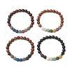 4Pcs Dyed Natural Lava Rock & Wood  Round Beads Stretch Bracelets BJEW-JB11886-2