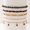 5Pcs Bohemian Alloy & Glass Seed Beaded & Rhinestone Flat Round Tassel Anklet Sets FS-WG9E669-01-2