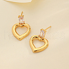 Brass Clear Cubic Zirconia Heart Dangle Stud Earrings QP9480-2