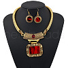 Alloy Rectangle Pendant Necklace & Flat Round Dangle Earring Sets FS-WG0E2DC-01-2