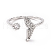 Clear Cubic Zirconia Whale Tail Shape Open Cuff Ring RJEW-H127-40P-2
