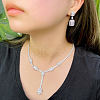 Rectangle Brass Micro Pave Clear Cubic Zirconia Pendant Necklaces & Stud Dangle Earrings Sets FS-WG06681-01-3