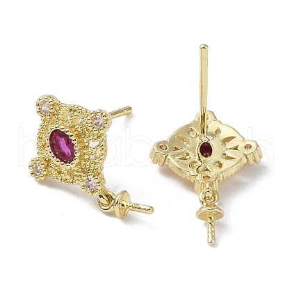 Brass Cubic Zirconia Rhombus Stud Earrings Findings KK-B087-04G-1-1