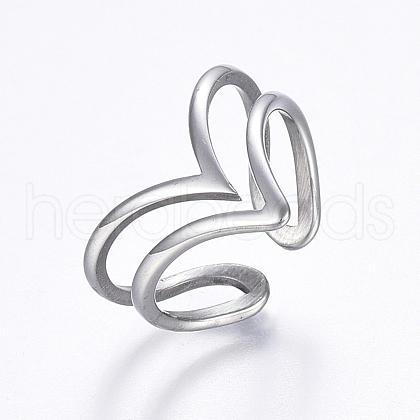 Tarnish Resistant Hollow 304 Stainless Steel Cuff Finger Rings RJEW-H126-46P-19mm-1