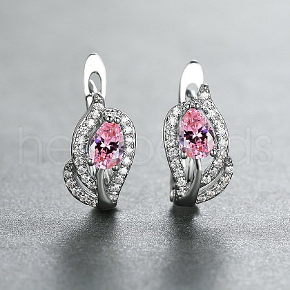 Brass Micro Pave Cubic Zirconia Hoop Earrings WG7D53C-06-1