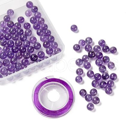 100Pcs 8mm Natural Amethyst Round Beads DIY-LS0002-40-1