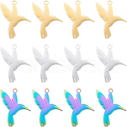 Unicraftale 12Pcs 3 Colors 201 Stainless Steel Pendants STAS-UN0033-80-1