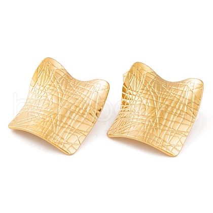Ion Plating(IP) Rhombus 304 Stainless Steel Stud Earrings for Women EJEW-L272-005G-1