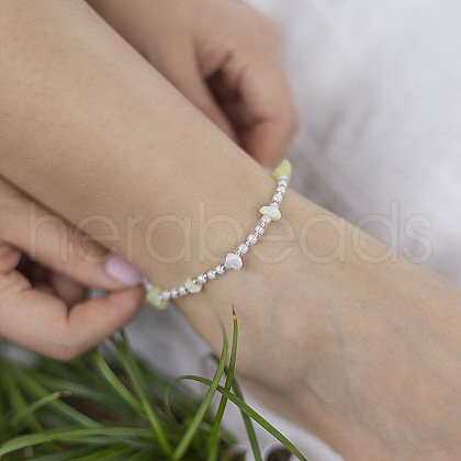 Alloy & Glass Seed Beaded & Natural Lemon Jade Chip Anklets WG69FBA-03-1