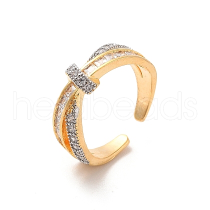 Brass Micro Pave Cubic Zirconia Open Cuff Rings RJEW-R146-09G-1