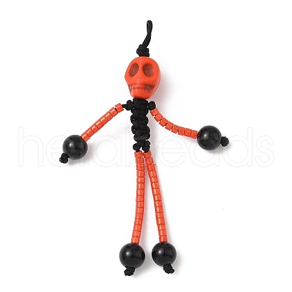 Halloween Theme Glass Seed & Natural Black Onyx & Synthetic Turquoise Beaded Pendants PALLOY-MZ00777-05-1