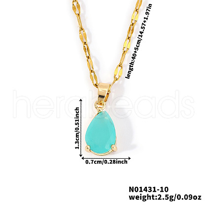 Fashionable Brass Pave Glass Teardrop Pendant Necklaces UU4380-9-1