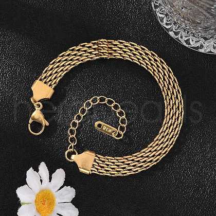 Ion Plating(IP) 304 Stainless Steel Mesh Chain Bracelet X-BJEW-G669-14G-1
