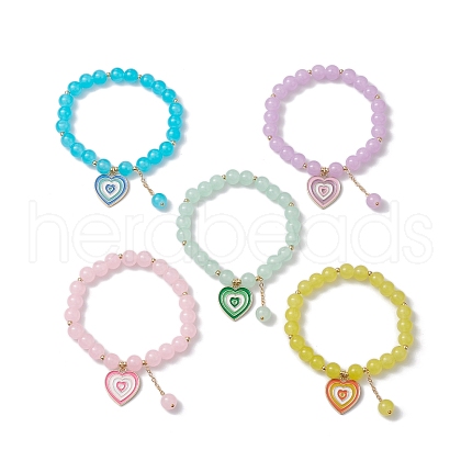 8mm Round Glass Beaded Stretch Bracelets BJEW-JB10731-1