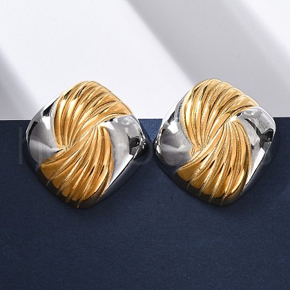 304 Stainless Steel Two Tone Stud Earrings EJEW-Z109-05GP-02-1