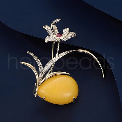 Orchid Alloy Rhinestone Brooch for Backpack Clothes PW-WGFDA20-01-1