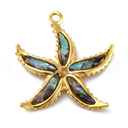 304 Stainless Steel Pave Natural Paua Shell/Abalone Shell Pendants STAS-S163-21G-1