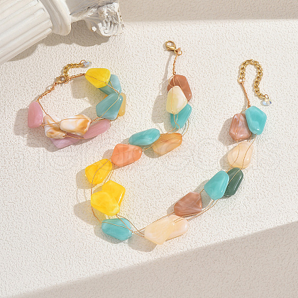 Bohemian Vacation Style Resin Nuggets Beads Bracelets & Necklaces Set for Women RX2364-1