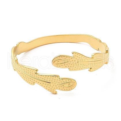 Ion Plating(IP) 304 Stainless Steel Feather Cuff Bangles BJEW-L682-025G-1