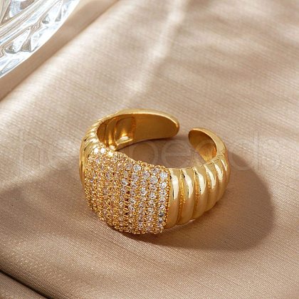 Elegant Fashionable Thread Design Brass Rhinestone Cuff Rings GP3744-2-1