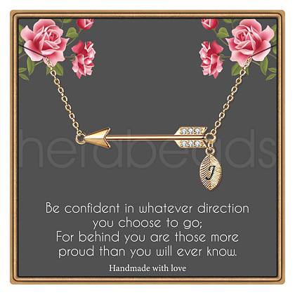 Brass Micro Pave Clear Cubic Zirconia Arrow with Letter Pendant Necklaces FS-WG43978-10-1