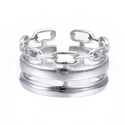 Non-Tarnish 304 Stainless Steel Cable Chain Open Cuff Ring RJEW-T023-08P-1