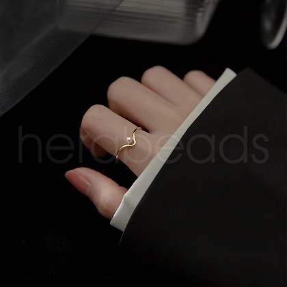 Brass & Imitation Pearl Adjustable Cuff Rings for Women FS-WGA12FF-02-1