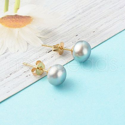 Mother's Day Jewellery Natural Pearl Rondelle Stud Earrings EJEW-JE04585-02-1