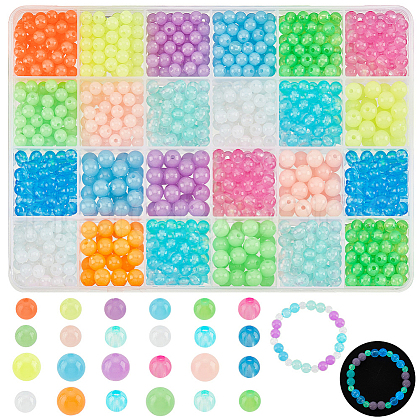   1020Pcs 24 Styles Luminous Acrylic Beads MACR-PH0001-61-1