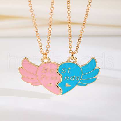 2Pcs Fashionable Alloy Enamel BFF Wing Heart Pendant Necklaces for Women FS-WGCCF5D-07-1