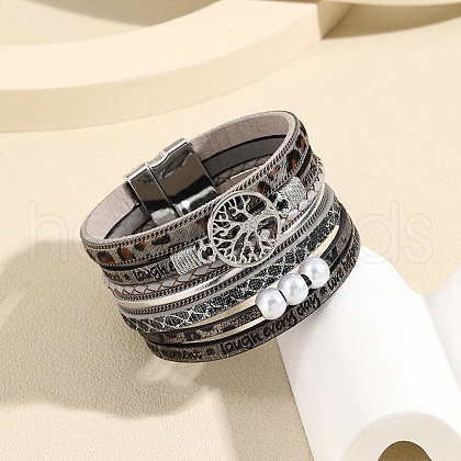 Tree of Life Link PU Leather Multi-strand Bracelet PW-WG93885-07-1