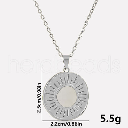 Stylish 304 Stainless Steel Pave Natural White Shell Flat Round Pendant Necklaces QJ3368-2-1