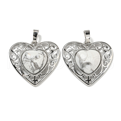 Natural Howlite Peach Love Heart Pendants G-G158-01A-1