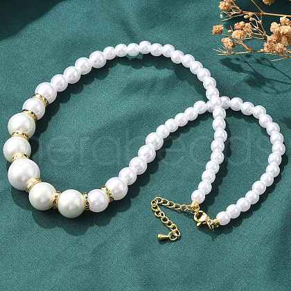 ABS Imitation Pearl Round Graduated Beaded Necklaces for Women NJEW-B125-01G-1