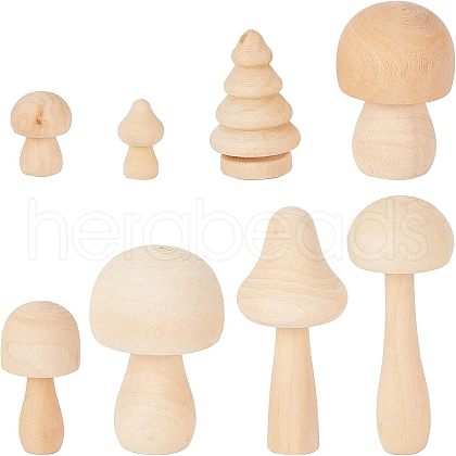  8Pcs Mushroom & Christmas Tree Schima Superba Wooden Children Toys WOOD-NB0001-75-1