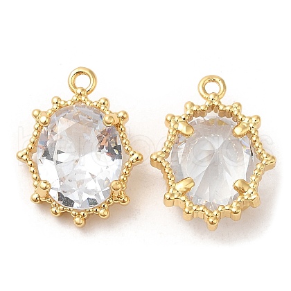 Brass and Clear Cubic Zirconia Pendants ZIRC-Q202-14G-1