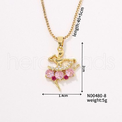 Fashionable Luxury Trendy Dancer Brass Rhinestone Pendant Necklace with Box Chain for Women Girl UY8932-1