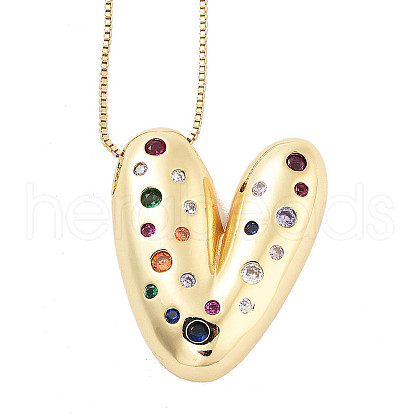 Brass Micro Pave Cubic Zirconia Letter Pendant Necklaces KK-Z069-01G-V-1