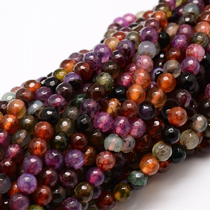 Faceted Natural Agate Round Beads Strands G-E319A-6mm-08-1