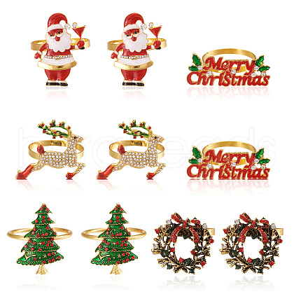 Mega Pet 10Pcs 5 Style Christmas Theme Alloy Enamel Napkin Rings AJEW-MP0001-31-1