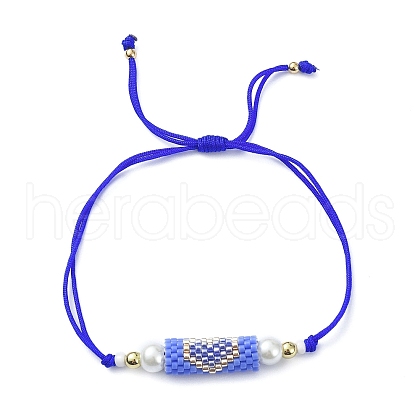 Glass Pearl & Seed Column with Heart Link Bracelet BJEW-MZ00028-02-1